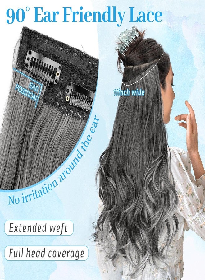 KooKaStyle Invisible Wire Hair Extensions Long Wavy Layered Synthetic Hair Extensions with Transparent Wire Adjustable Size 6 Secure Clips Grey/Sliver Mixed Hairpieces for Women 20 Inch - Image 3
